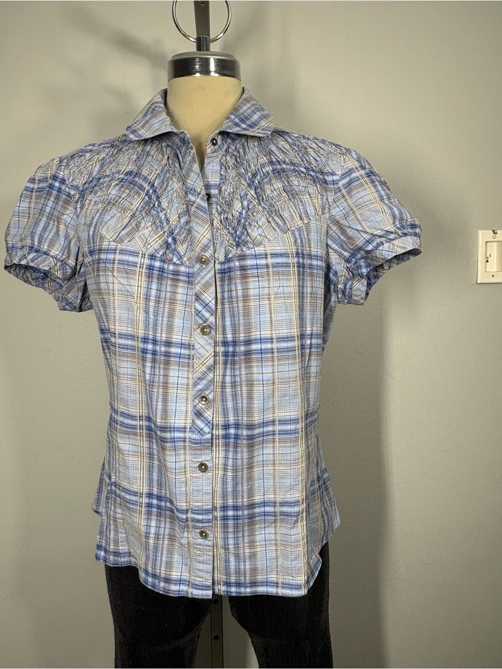 Denver Hayes Blue Plaid Short-Sleeve Button-Down Shirt Size XL
